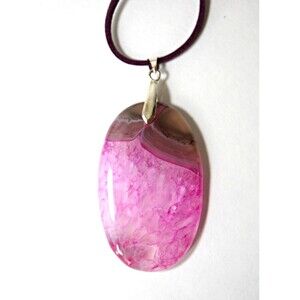 Geode Agate Pendant Necklace Beige Pink Druzy Oval Stone BOHO OOAK Unique Gift
